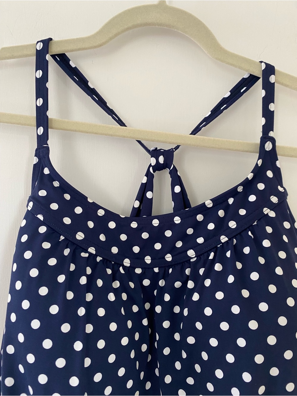 Lands' End Blouson Tankini Top Navy and White Polka Dot Size 12 - Picture 2 of 8